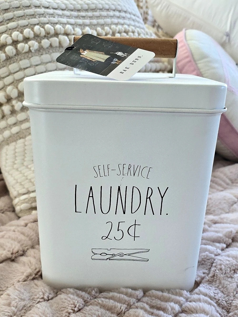 Rae Dunn Self-Service Laundry 25 Cents Metal Tin Canister Large